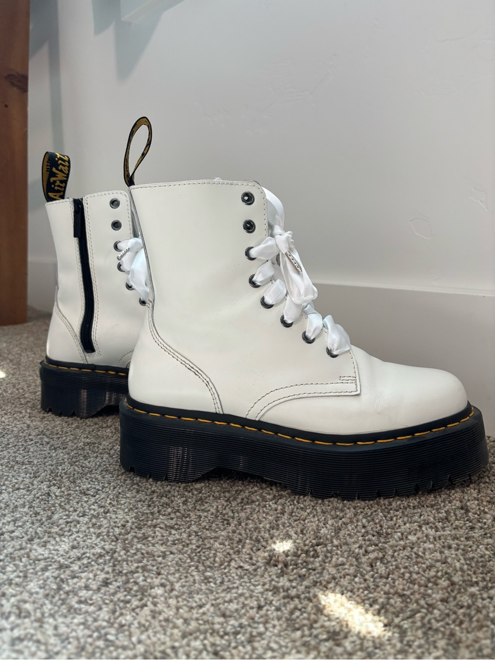Dr. Martens White Platform Lace-Up Combat Boots with Black Sole - Picture 3 of 7
